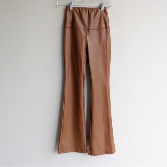 Aritzia Wilfred Faux Leather Daria Flare Pant - Cognac Tan/brown colour - Picture 2 of 9